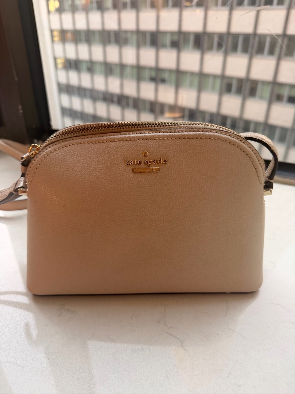 kate spade blush beige crossbody bag with gold hardware